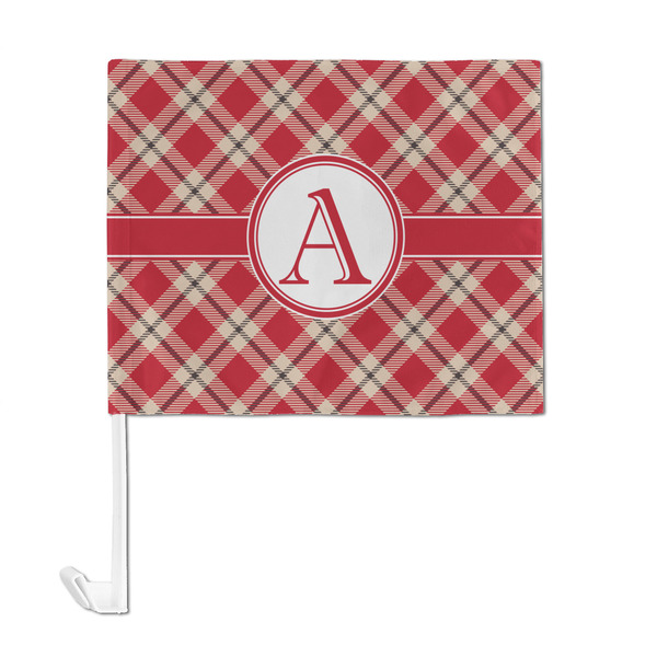 Red & Tan Plaid Car Flag - Large - FRONT