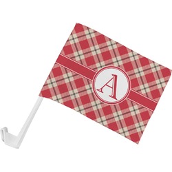 Red & Tan Plaid Car Flag - Small w/ Initial