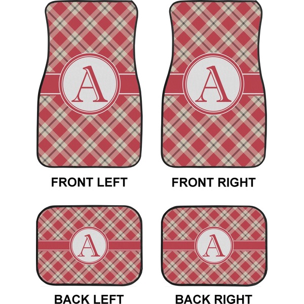 Red & Tan Plaid Car Floor Mats Set (2F + 2B)
