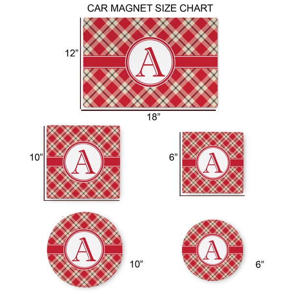 Red & Tan Plaid Car Magnets - SIZE CHART