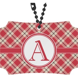 Red & Tan Plaid Rear View Mirror Ornament (Personalized)