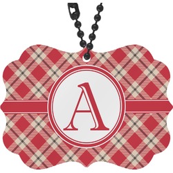 Red & Tan Plaid Rear View Mirror Decor (Personalized)
