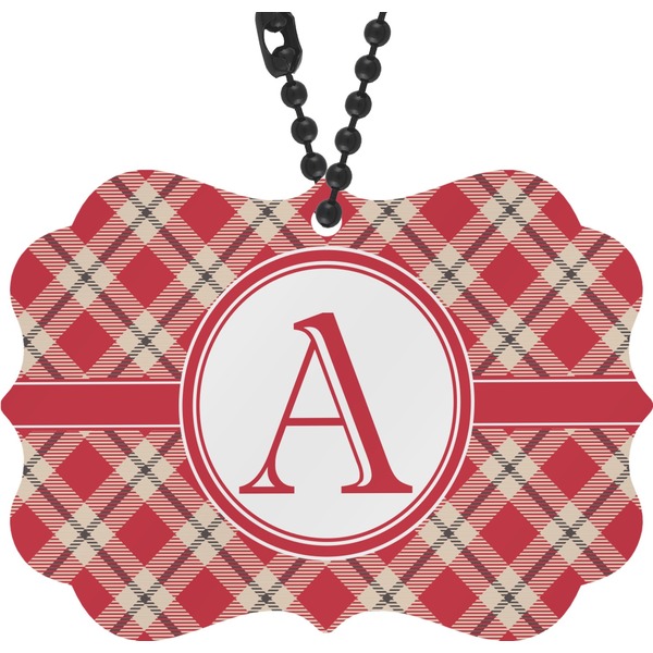 Custom Red & Tan Plaid Rear View Mirror Decor (Personalized)