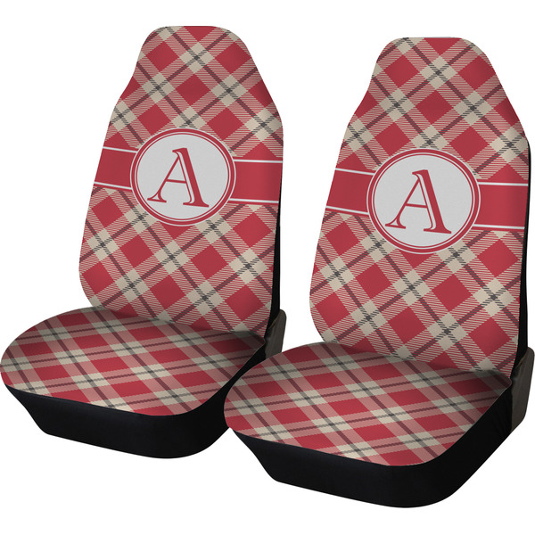 Custom Red & Tan Plaid Car Seat Covers (Set of Two) (Personalized)