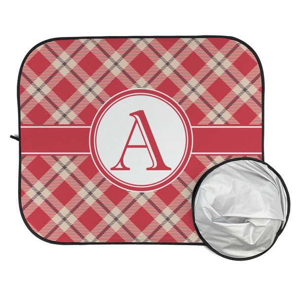 Red & Tan Plaid Car Sun Shades - FOLDED & UNFOLDED