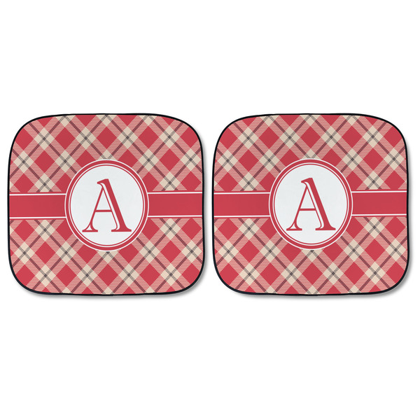 Red & Tan Plaid Car Sun Shades - FRONT