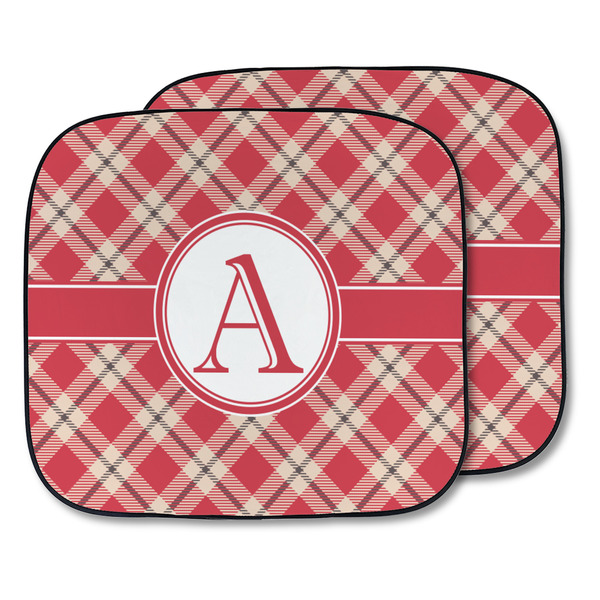 Custom Red & Tan Plaid Car Sun Shade - Two Piece (Personalized)