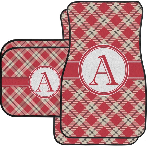 Custom Red & Tan Plaid Car Floor Mats Set - 2 Front & 2 Back (Personalized)