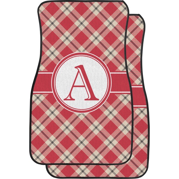Custom Red & Tan Plaid Car Floor Mats (Front Seat) (Personalized)