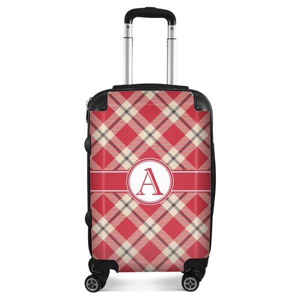 Custom Red & Tan Plaid Suitcase - 20" Carry On (Personalized)