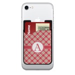 Red & Tan Plaid 2-in-1 Cell Phone Credit Card Holder & Screen Cleaner (Personalized)