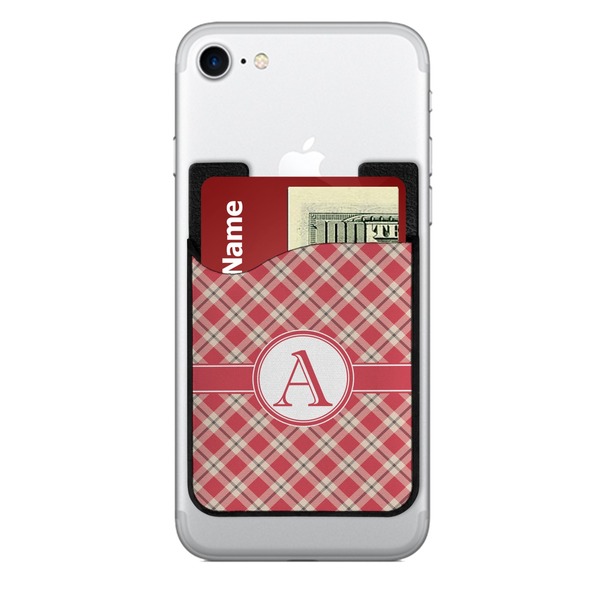 Custom Red & Tan Plaid 2-in-1 Cell Phone Credit Card Holder & Screen Cleaner (Personalized)