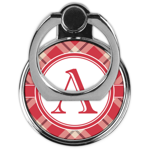 Red & Tan Plaid Cell Phone Ring Stand & Holder - Front (Collapsed)