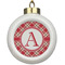 Red & Tan Plaid Ceramic Ball Ornament (Personalized)