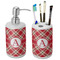 Red & Tan Plaid Ceramic Bathroom Accessories Set (Personalized)