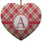 Red & Tan Plaid Ceramic Flat Ornament - Heart (Front)