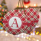 Red & Tan Plaid Ceramic Ornament w/ Initial