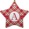 Red & Tan Plaid Ceramic Flat Ornament - Star (Front)