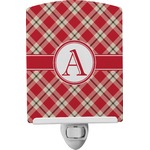 Red & Tan Plaid Ceramic Night Light (Personalized)