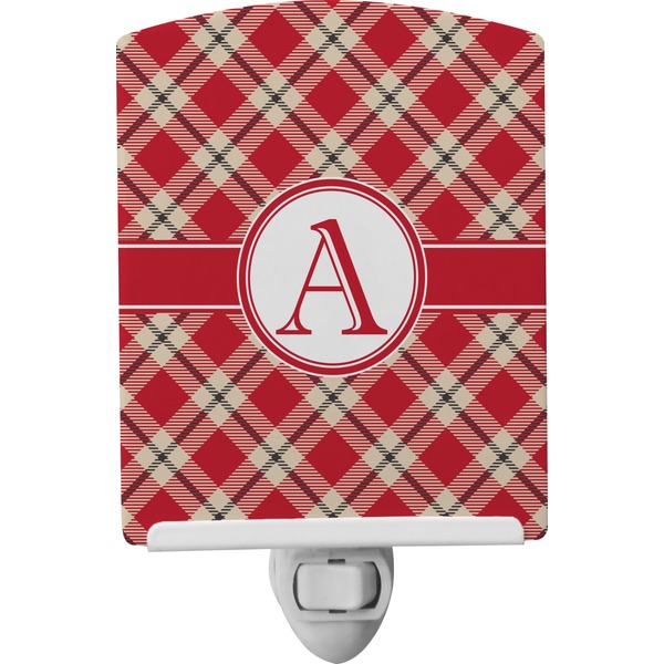 Custom Red & Tan Plaid Ceramic Night Light (Personalized)