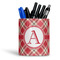 Red & Tan Plaid Ceramic Pen Holder