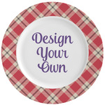 Red & Tan Plaid Ceramic Dinner Plates (Set of 4) (Personalized)