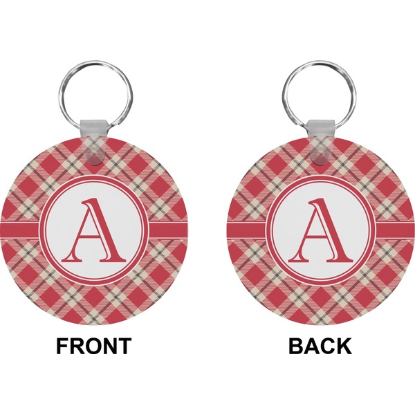 Red & Tan Plaid Circle Keychain (Front + Back)