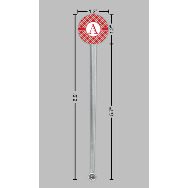 Red & Tan Plaid Clear Plastic 7" Stir Stick - Round - Dimensions