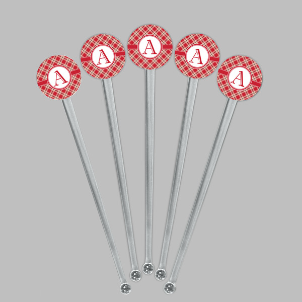Red & Tan Plaid Clear Plastic 7" Stir Stick - Round - Fan View