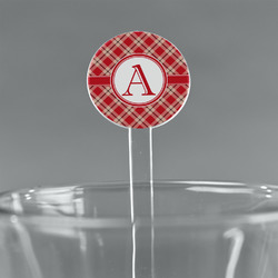 Red & Tan Plaid 7" Round Plastic Stir Sticks - Clear (Personalized)