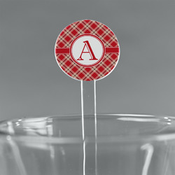 Red & Tan Plaid 5.5" Round Plastic Stir Sticks - Clear (Personalized)