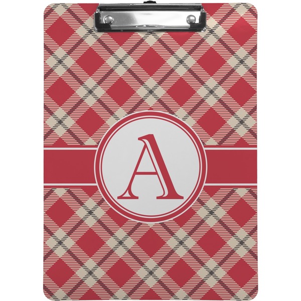 Custom Red & Tan Plaid Clipboard (Letter Size) (Personalized)