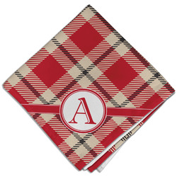 Red & Tan Plaid Cloth Dinner Napkin - Single w/ Initial