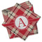 Red & Tan Plaid Cloth Cocktail Napkins - Set of 4 w/ Initial