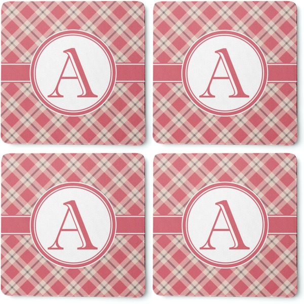 Red & Tan Plaid Coaster Rubber Back - Apvl