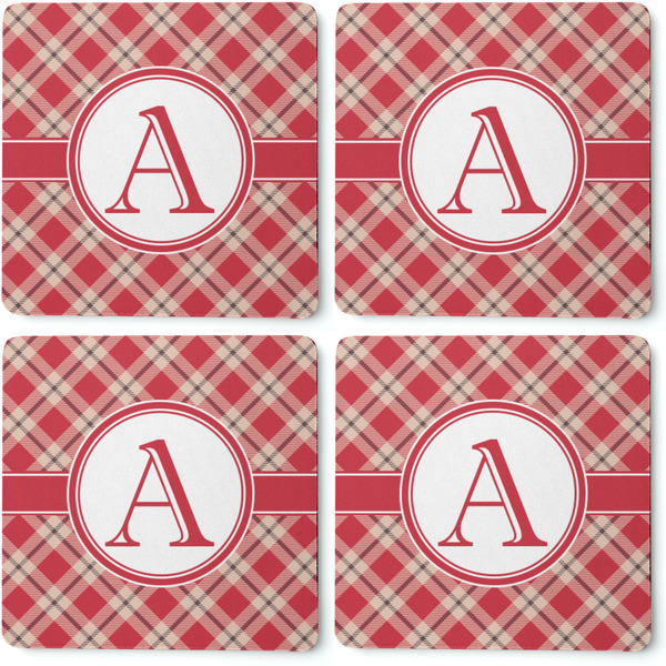 Red & Tan Plaid Coaster Rubber Back - Apvl