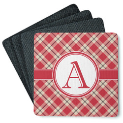 Red & Tan Plaid Square Rubber Backed Coasters - Set of 4 (Personalized)