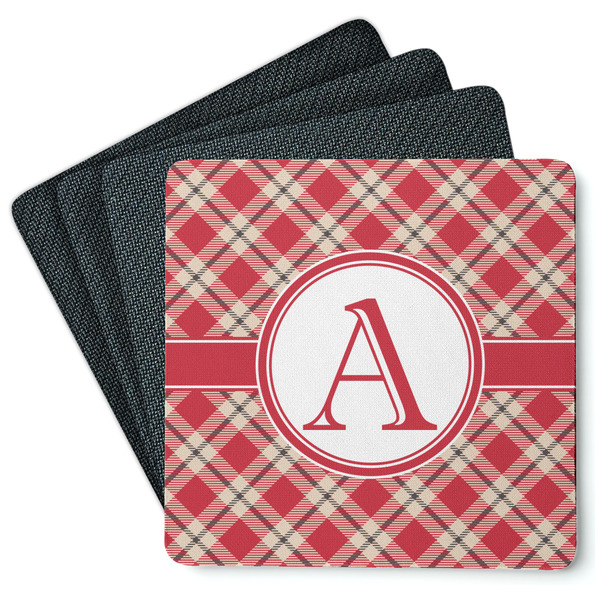 Red & Tan Plaid Coaster Rubber Back - Main