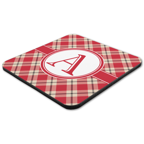 Red & Tan Plaid Coaster Set - FLAT (one)