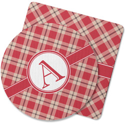 Red & Tan Plaid Rubber Backed Coaster (Personalized)