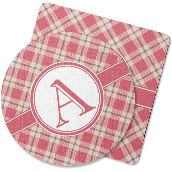 Custom Red & Tan Plaid Rubber Backed Coaster (Personalized)