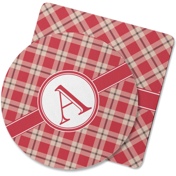 Custom Red & Tan Plaid Rubber Backed Coaster (Personalized)