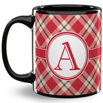 Red & Tan Plaid 11 Oz Coffee Mug - Black (Personalized)
