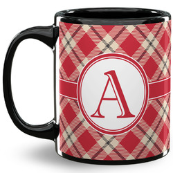 Red & Tan Plaid 11 Oz Coffee Mug - Black (Personalized)