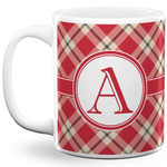 Red & Tan Plaid 11 Oz Coffee Mug - White (Personalized)
