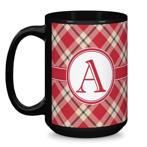Red & Tan Plaid Coffee Mug - 15 oz - Black