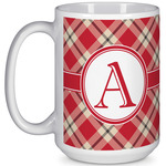 Red & Tan Plaid 15 Oz Coffee Mug - White (Personalized)
