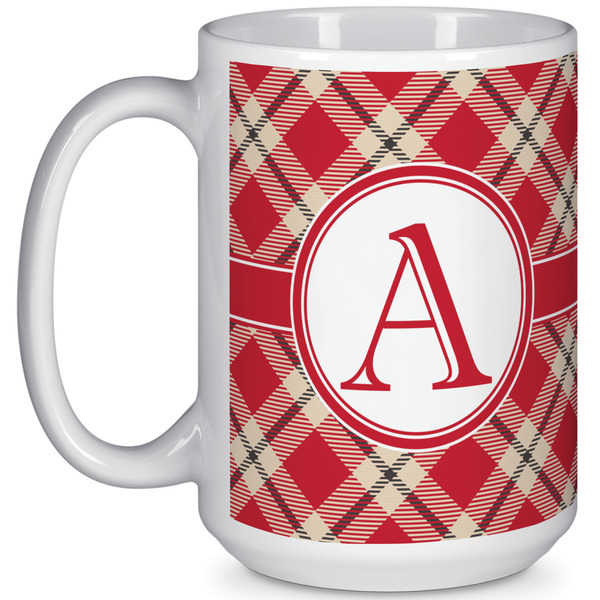 Custom Red & Tan Plaid 15 Oz Coffee Mug - White (Personalized)