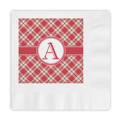 Red & Tan Plaid Embossed Decorative Napkins (Personalized)