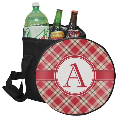 Red & Tan Plaid Collapsible Cooler & Seat (Personalized)